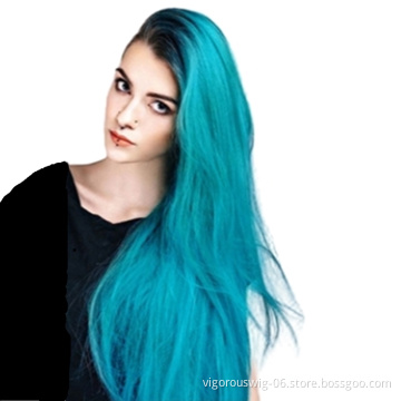 Vigorous Wholesale Top Quality Long Ombre Blue Dark Root Heat Resistant Fiber Cosplay Party For Black Women Synthetic Hair Wigs